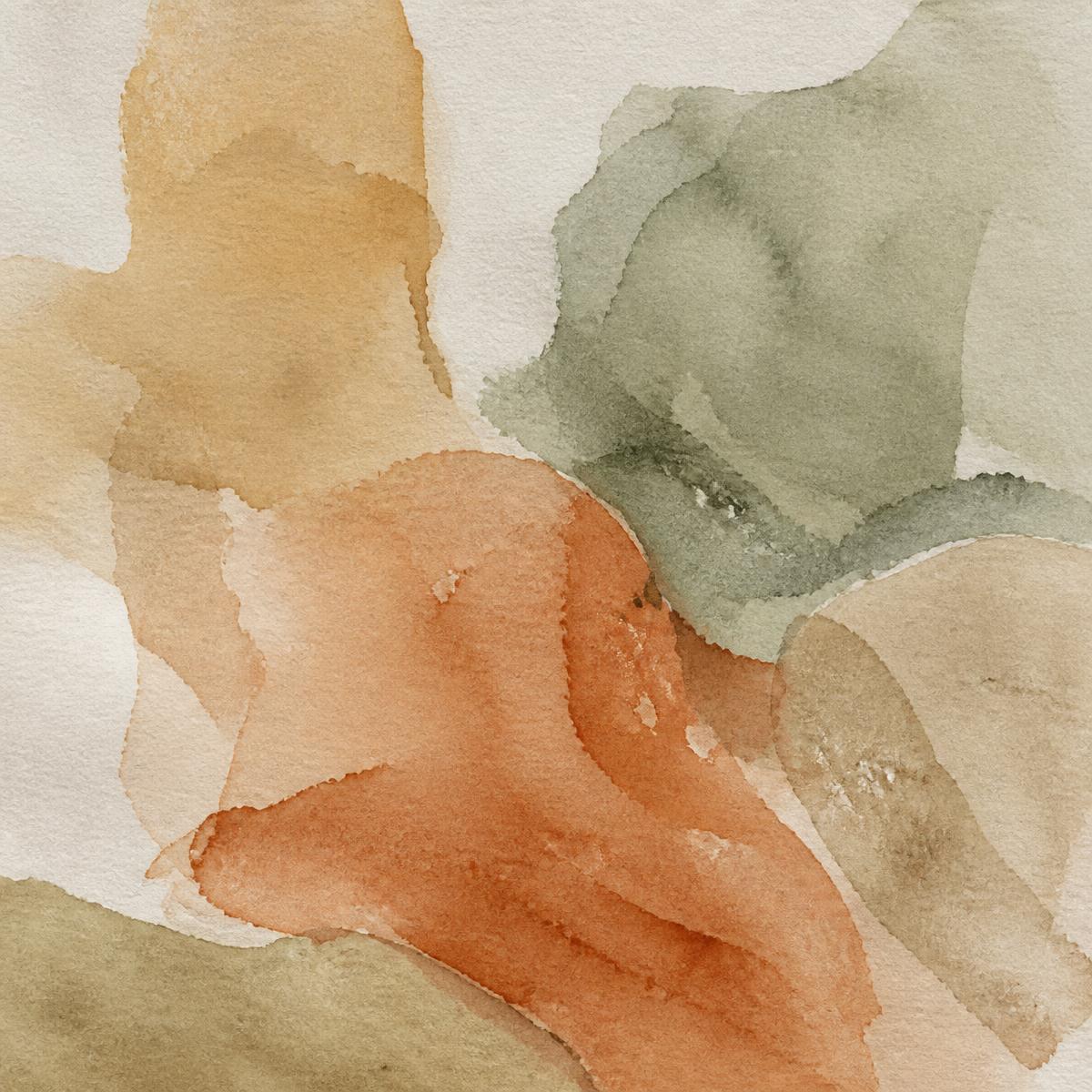 Earth-toned watercolour washes on textured paper